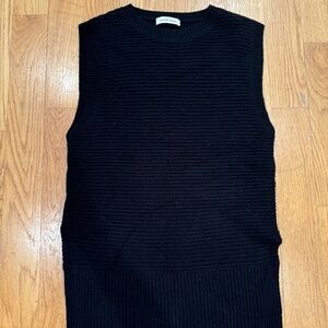 Gentle Herd - Black Merino Wool, Oversized Sweater Vest - Small